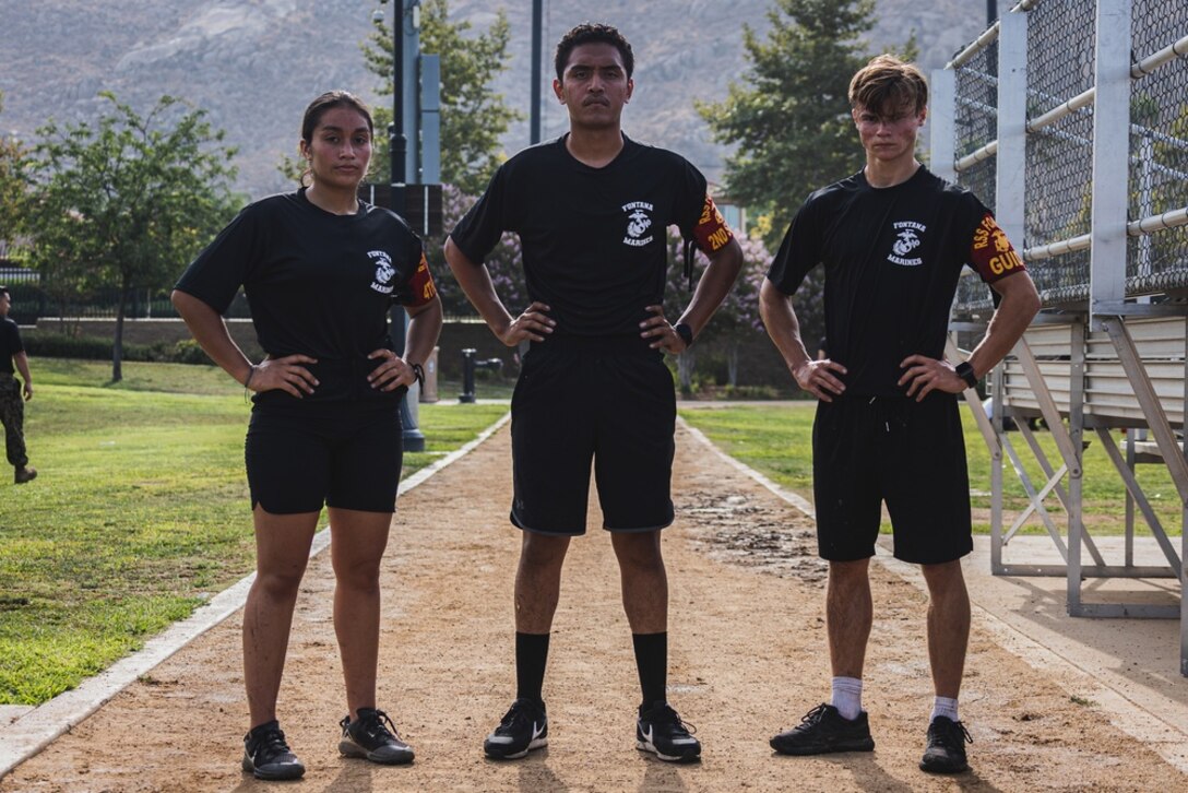 Future Marines with Recruiting Sub-Station Fontana, Recruiting Station Riverside, pose for a photo during the RS Riverside Annual Pool Function at Laselle Sports Park, Riverside, California, July 24, 2021. Recruiting Station Riverside comes together annually to familiarize future Marines with the physical and mental challenges they must face in order to become a United States Marine. (U.S. Marine Corps photo by Sgt. Christian Cachola)