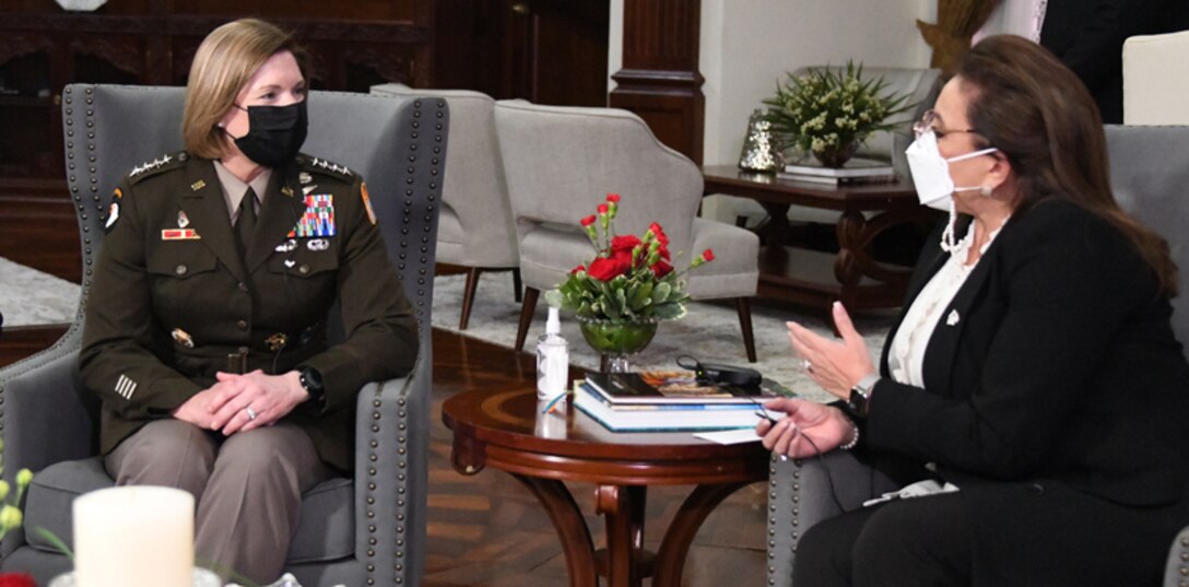 U.S. Army Gen. Laura Richardson, commander of U.S. Southern Command, meets with Honduran President Xiomara Castro Feb. 23 to discuss continued security cooperation.