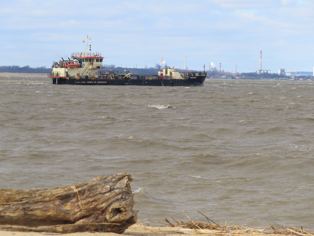 The Dredge MURDEN, owned and operated by the USACE Wilmington District, completed dredging operations on the Salem River in February 2022. The sediment was placed in the nearshore environment off Oakwood Beach in Salem County, NJ to support the federal and state beachfill project.