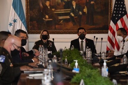 U.S. Army Gen. Laura Richardson, commander of U.S. Southern Command, meets with Honduran Minister of Defense José Manuel Zelaya, Chief of Defense Rear Adm. José Jorge Fortín, and senior Honduran military leaders to discuss strengthening security cooperation.