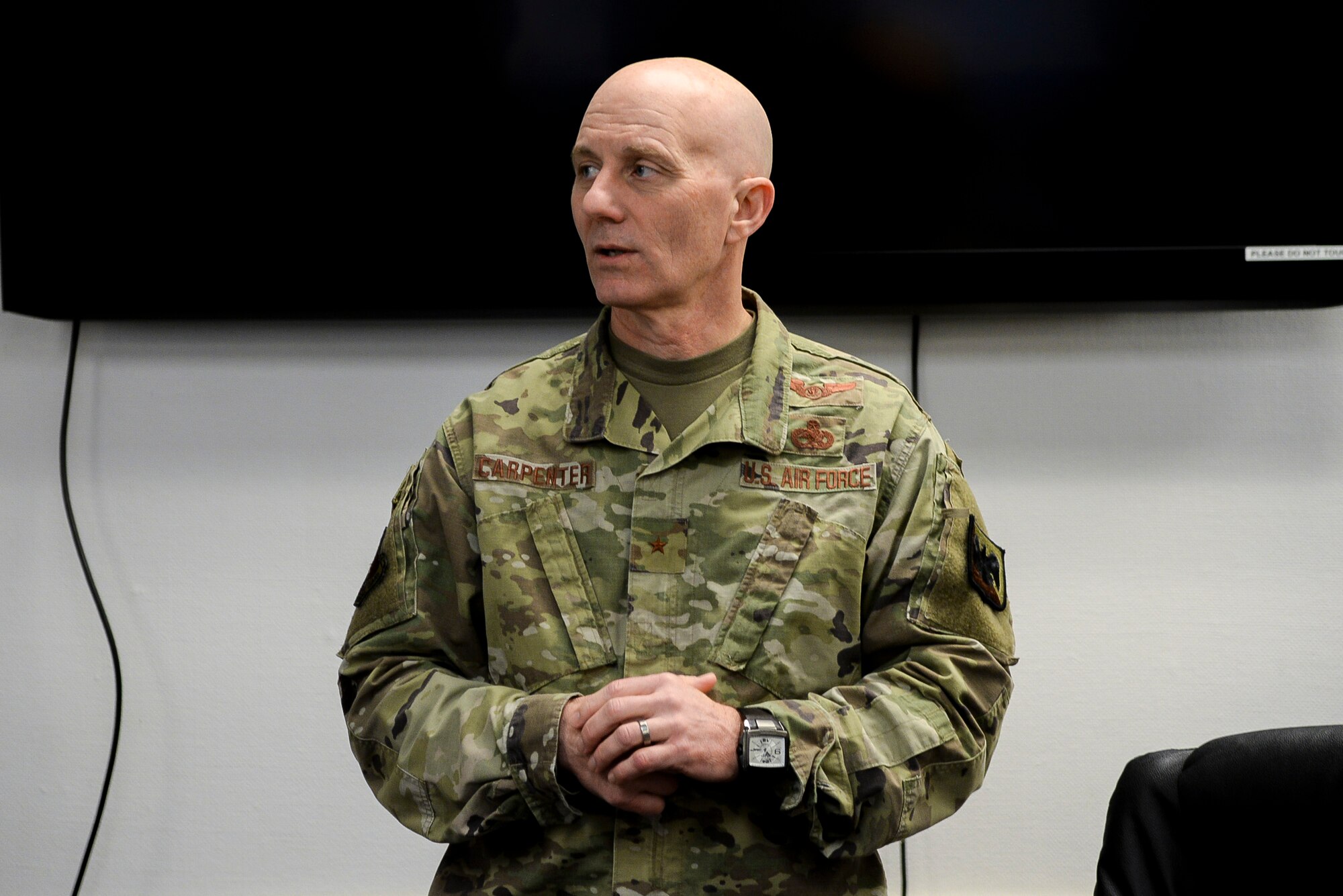 An image of U.S. Air Force Brig. Gen. Donald K. Carpenter, director of Logistics, Engineering and Force Protection, National Guard Bureau, conducting a briefing.