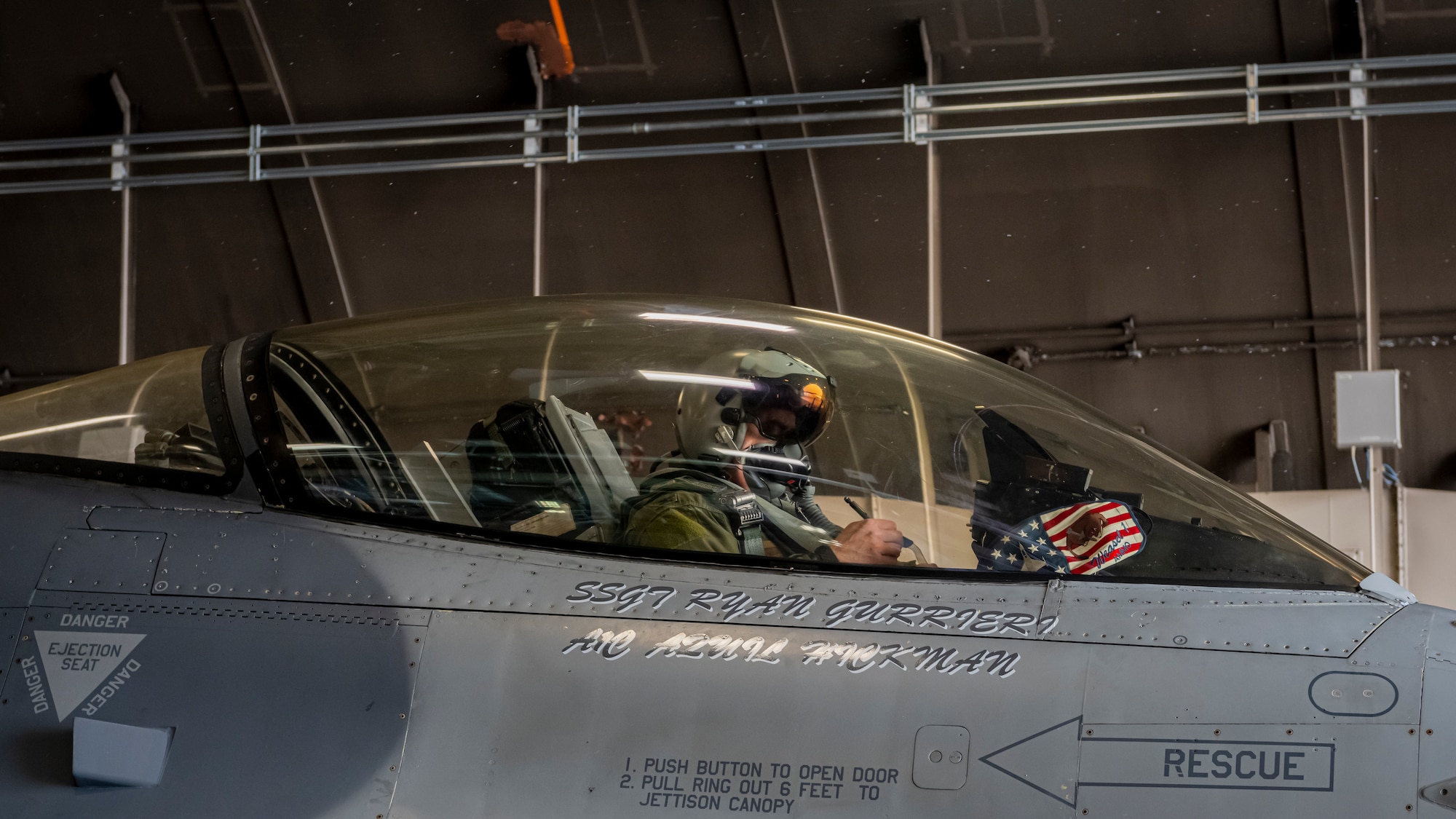 35th Fighter Wing commander preparing for pre-flight inspection.