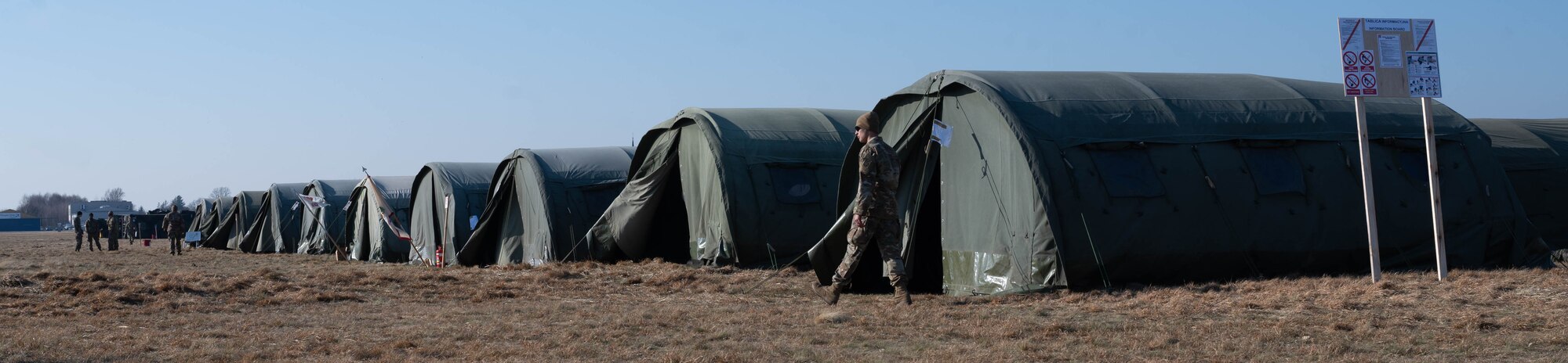 U.S. Army tents rest at Mielec Airport.