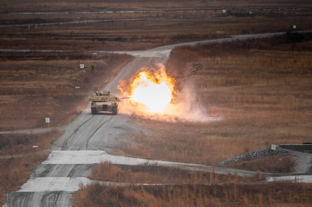 Soldiers train on an M1A2 Abrams Main Battle Tank at Hastings Range at Fort Benning, Ga., in January 2022.