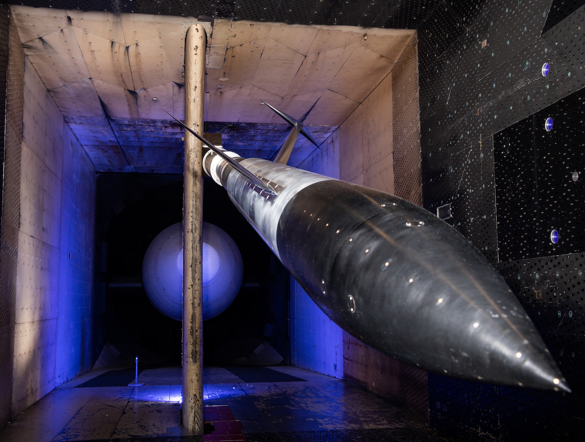 The AGARD-C model is installed in the 16-foot transonic wind tunnel at Arnold Air Force Base, Tenn.