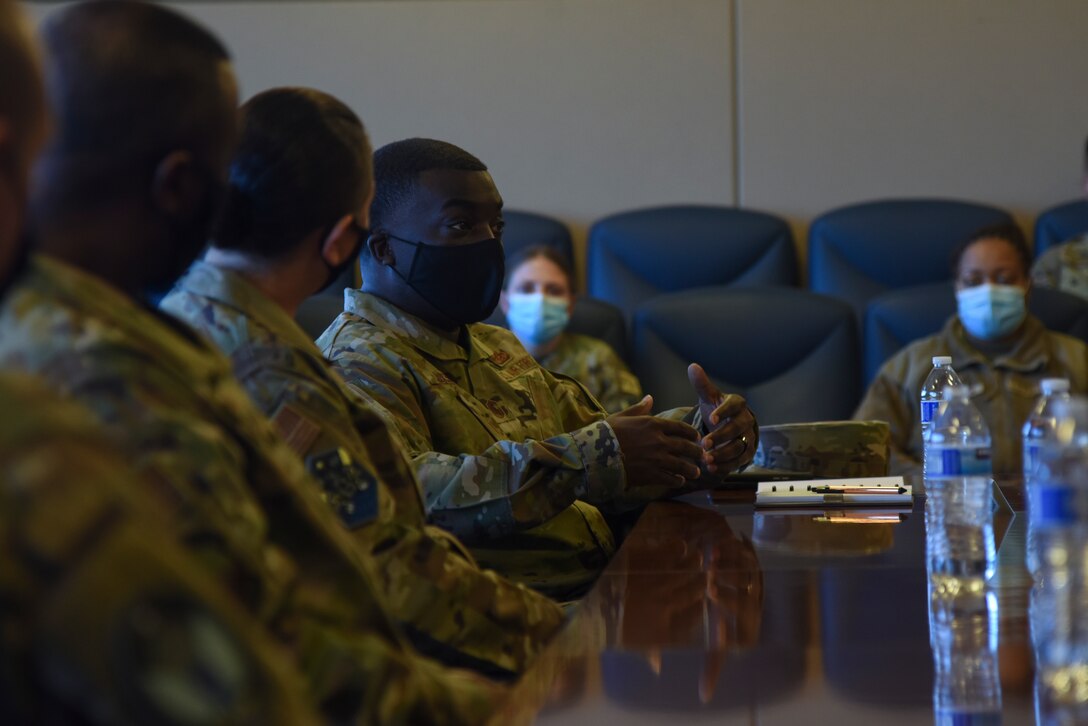U.S. Air Force Senior Master Sgt. Nicholas “Action” Jackson, North American Aerospace Defense Command and U.S. Northern Command senior executive assistant to command senior enlisted leader, speaks at the Minorities in Leadership Panel