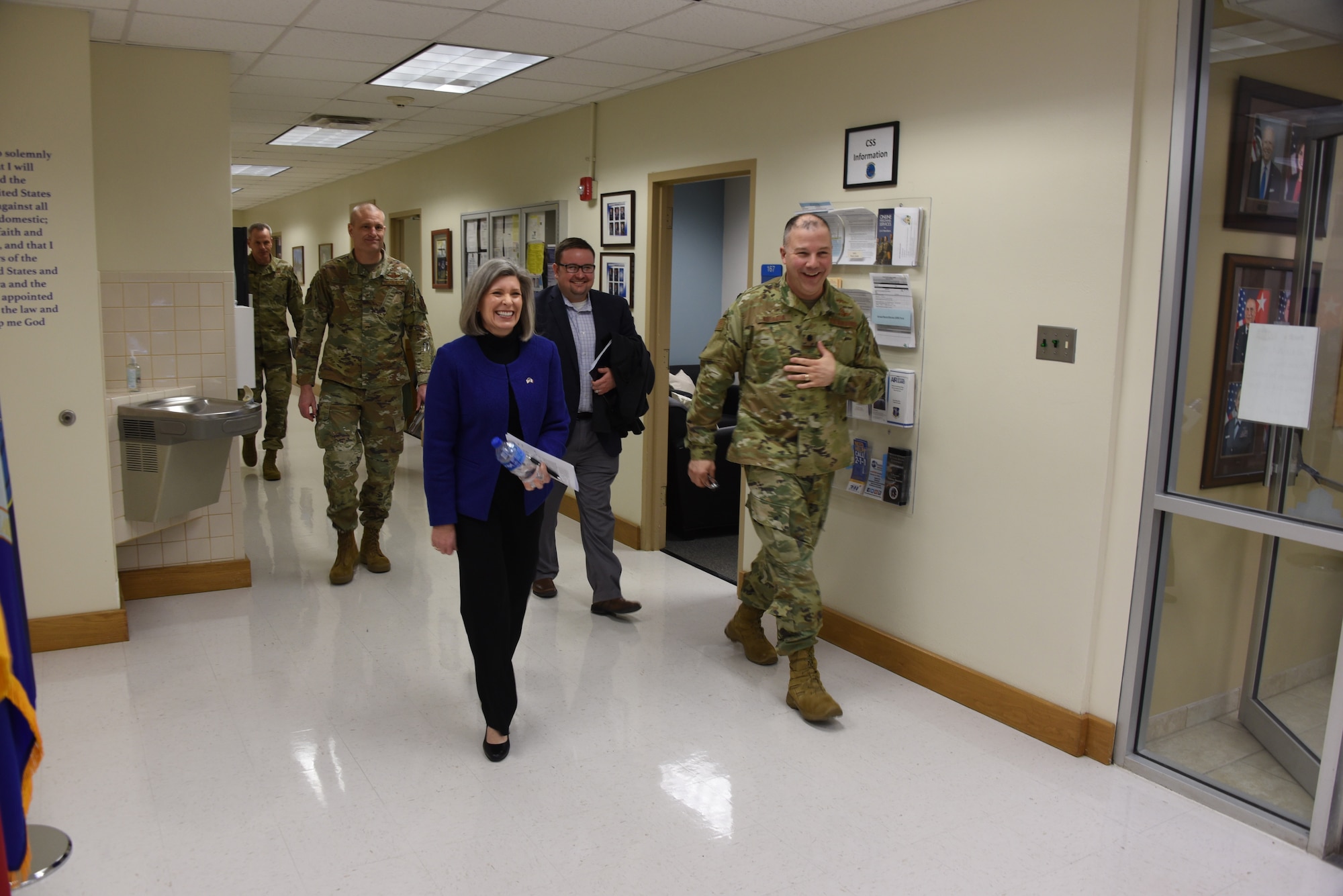 U.S. Senator Joni Ernst visits the Iowa Air National Guard facility in Fort Dodge on February 24, 2022.