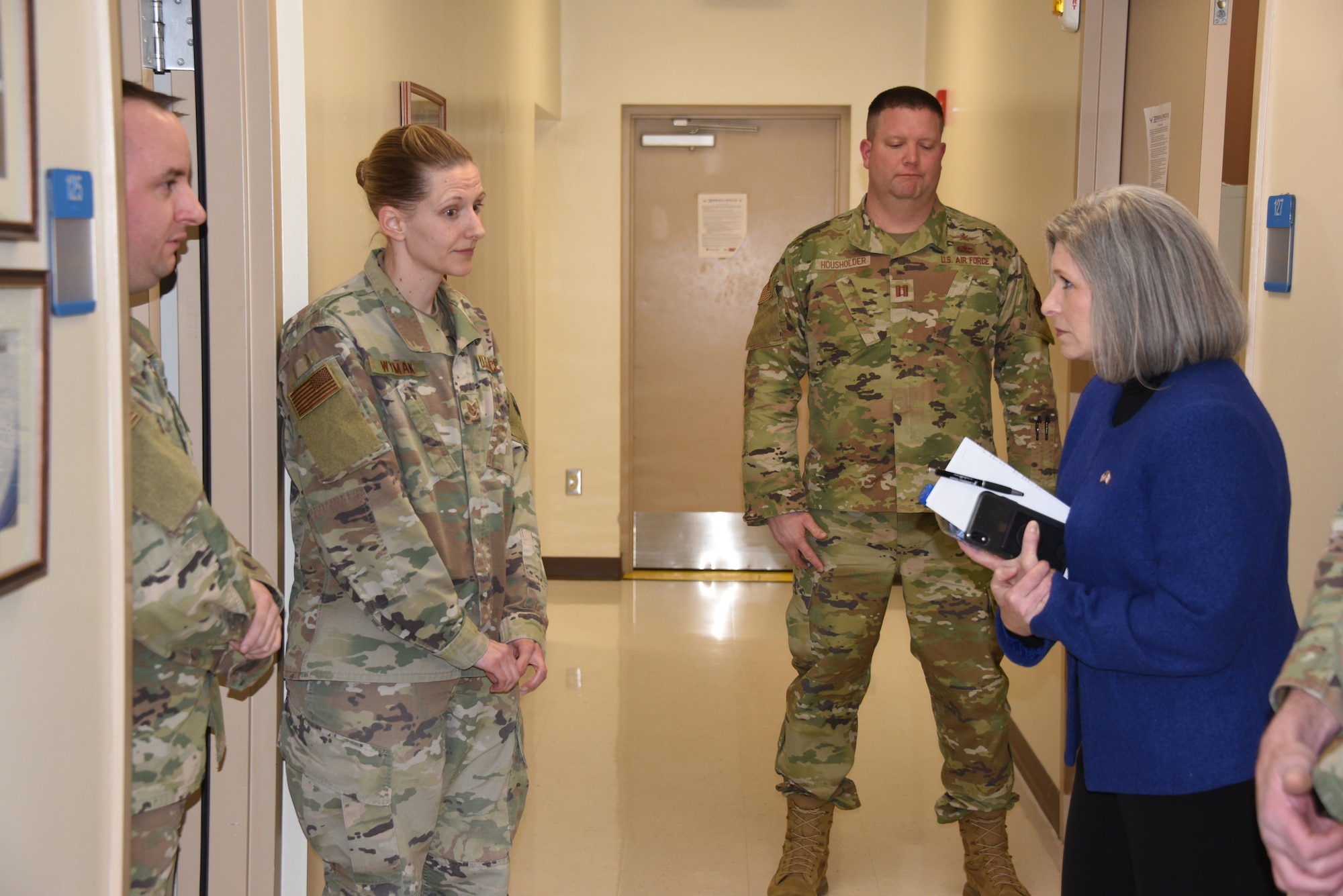 U.S. Senator Joni Ernst visits the Iowa Air National Guard facility in Fort Dodge on February 24, 2022.