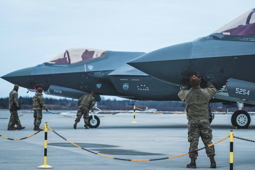 Airmen service F-35 Joint Strike Fighters in Estonia.