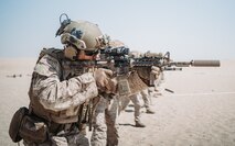 Marines holding rifles standing in a row