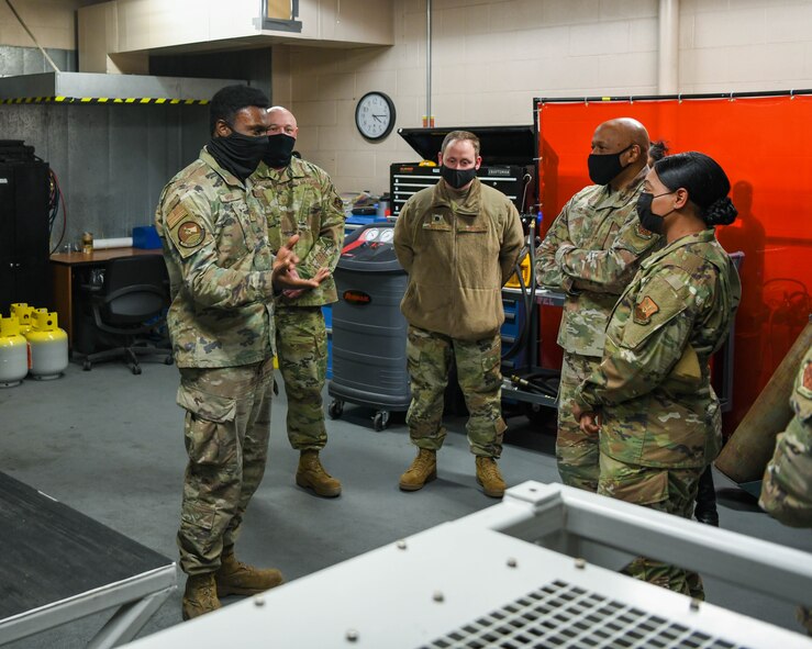 Gen. Anthony Cotton, Air Force Global Strike Command commander and Chief Master Sergeant Melvina Smith, AFGSC command chief, learns about the HVAC systems in the missile alert facilities and launch facilities at Minot Air Force Base, North Dakota, Feb 24, 2022. (U.S. Air Force photo by Airman 1st Class Evan Lichtenhan)