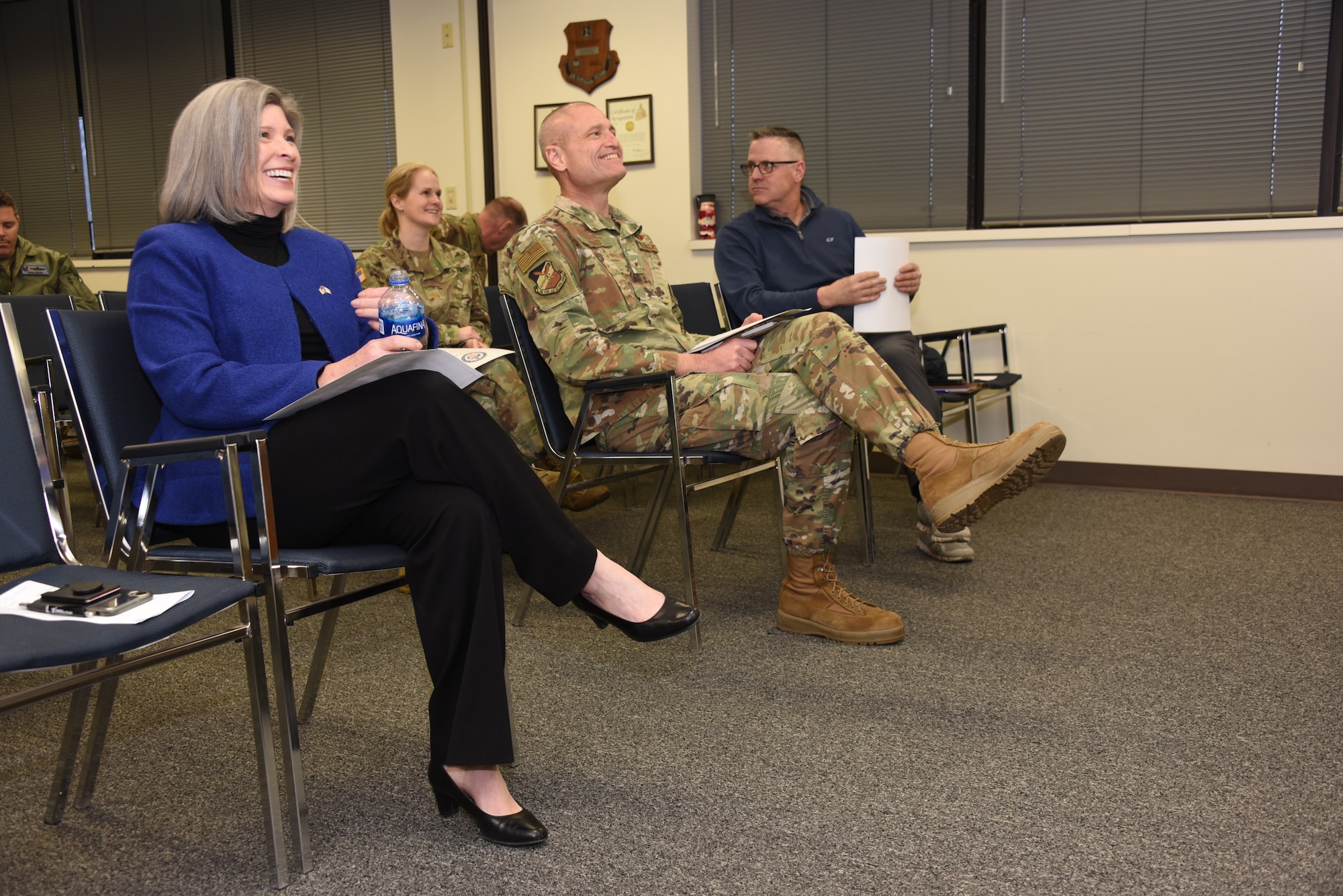 U.S. Senator Joni Ernst visits the Iowa Air National Guard facility in Fort Dodge on February 24, 2022.