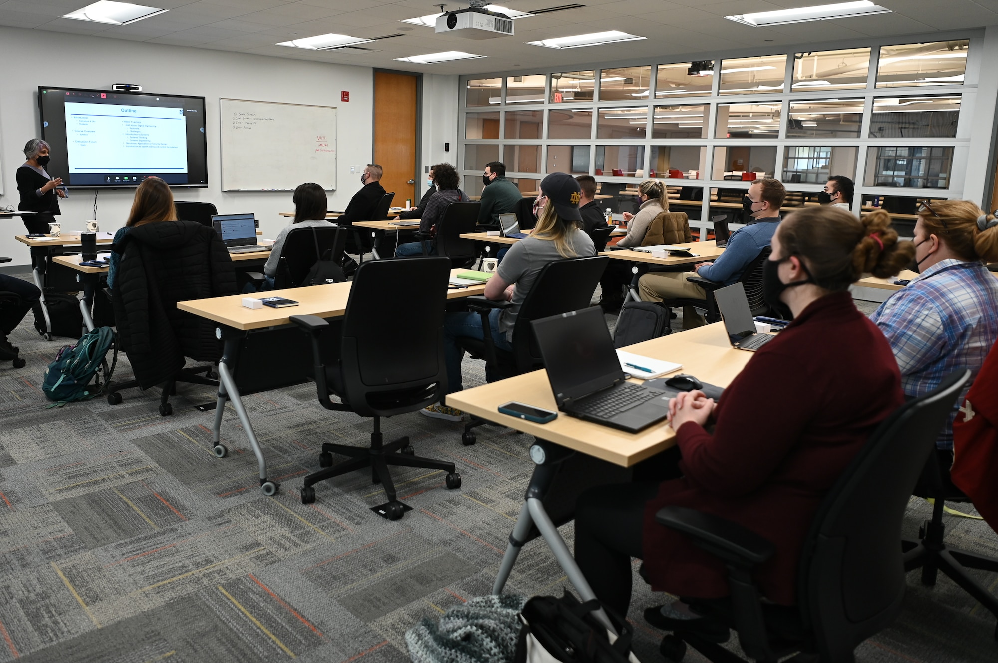 Digital engineering course participants gather at the UMass Lowell Research Institute's Northstar campus in Lincoln, Mass., Jan. 18.