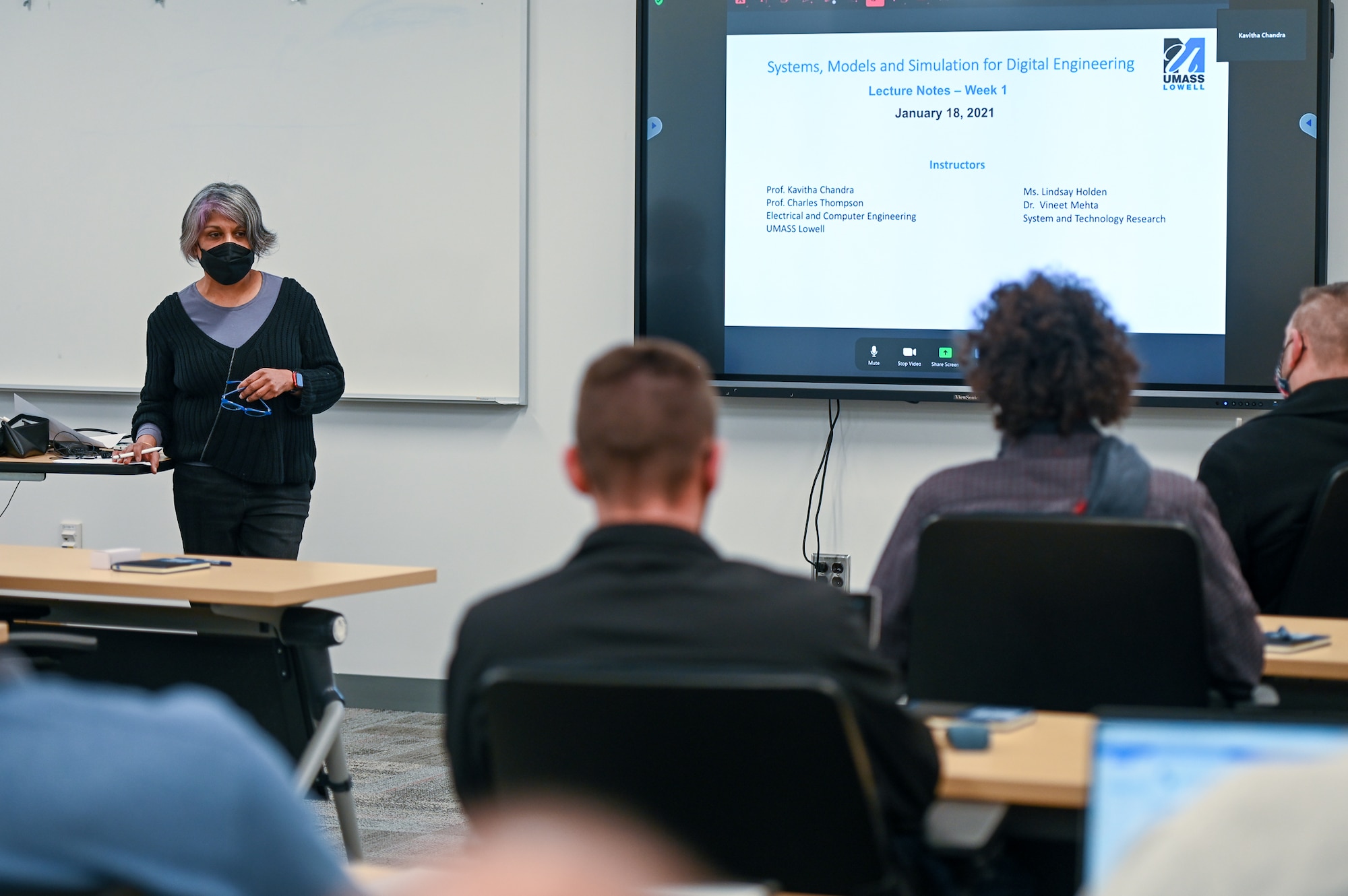 Kavitha Chandra speaks to Hanscom Air Force Base, Mass., engineers during a Jan. 18 digital engineering course.