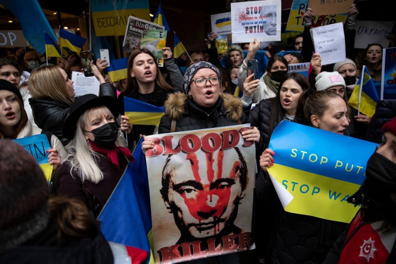 Protesters demonstrate against Russian invasion of Ukraine