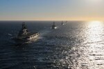 The Italian aircraft carrier ITS Giuseppe Garibaldi (C 551) sails in formation with Blue ridge-class amphibious command ship USS Mount Whitney (LCC 20) and the guided-missile destroyers USS Roosevelt (DDG 80) and USS Forrest Sherman (DDG 98), Feb 22.