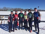 The Colorado National Guard Biathlon Team (from left) consists of U.S. Army Staff Sgt. Lindsey Lopez, Headquarters and Headquarters Company, Joint Force Headquarters-Colorado, Lt. Col. Chip Hahn, U.S. Northern Command, Mobilization Element, Spc. Bryce Peterson , Company C, 1st Battalion, 157th Infantry (Mountain), Staff Sgt. Lisl Lefevre, Headquarters Support Company, 147th Brigade Support Battalion, Sgt. Jacob Coogan, 3650th Maintenance Company, and Capt. Bailey Bullock, Headquarters and Headquarters Company, 193rd Military Police Battalion.  Colorado’s team attended the 2022 Chief, National Guard Bureau, Biathlon Championships, Feb. 12-17, 2022, at Camp Ripley Biathlon Range, Minnesota. The team had their best success at the championships in the team categories with top three finishes in both the relay and pursuit races. (Courtesy photo)