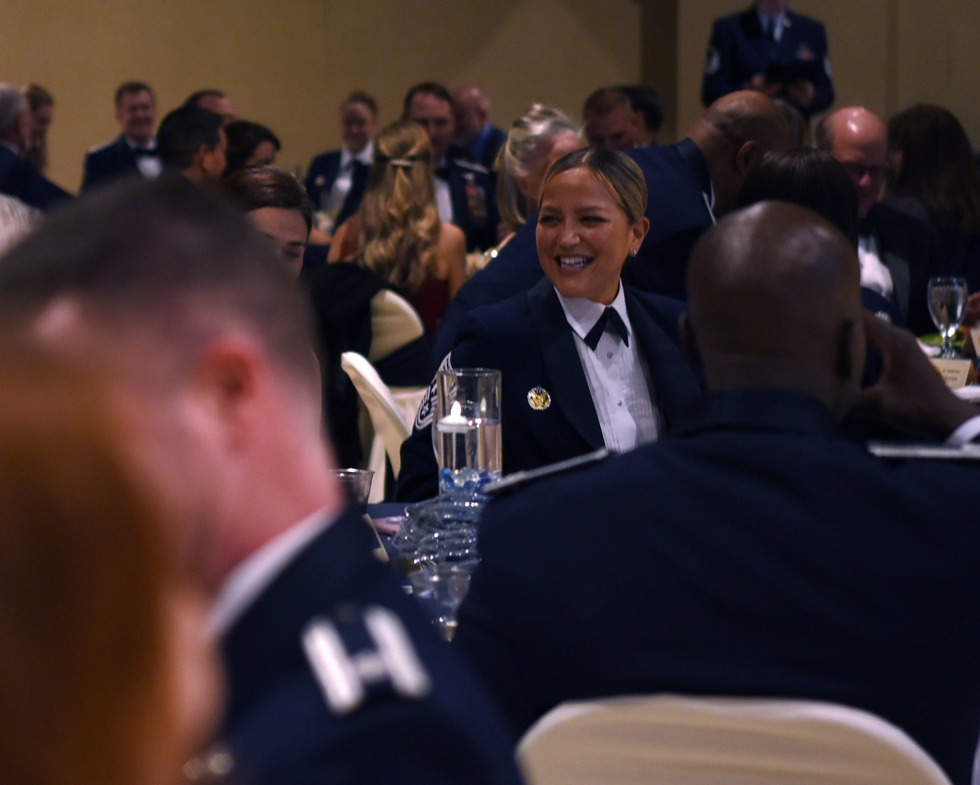 U.S. Air Force Chief Master Sgt. Rebecca Arbona, 17th Training Wing command chief, attends the 29th Annual Awards Ceremony at the McNease Convention Center, San Angelo, Texas, Feb. 26, 2022. Arbona assisted in recognizing the Annual Awards winners. (U.S. Air Force photo by Senior Airman Abbey Rieves)