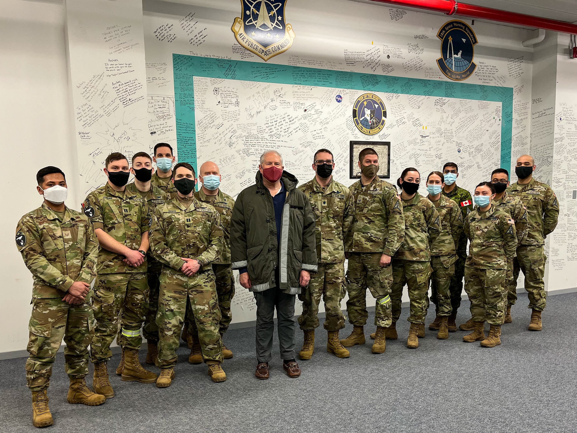 Secretary of the Air Force Frank Kendall meets with Airmen and Guardians of the 12th Space Warning Squadron at Thule Air Base, Greenland.
