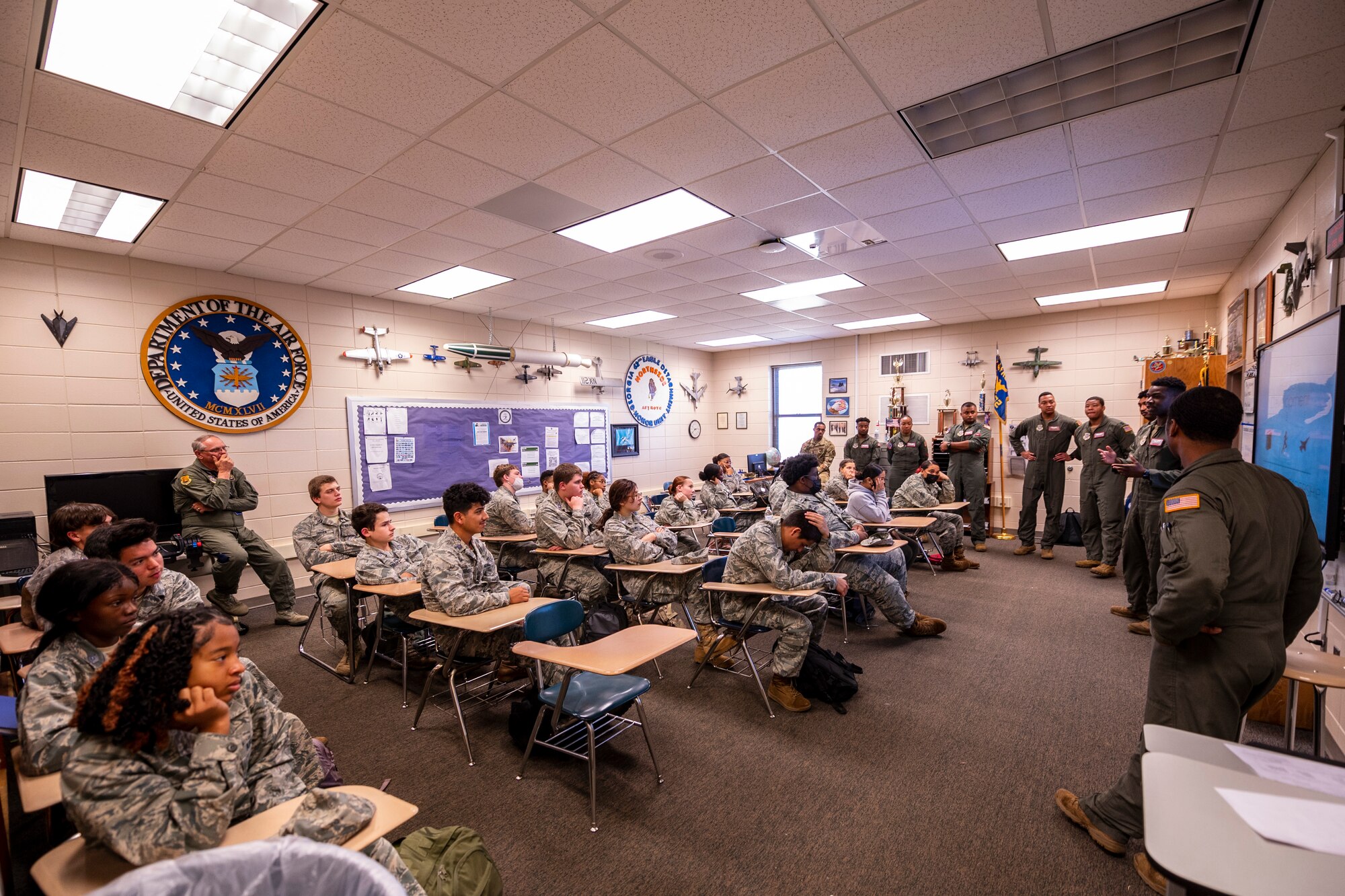 Students sit in a classroom