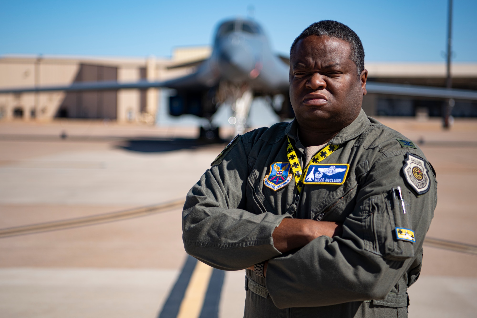 Col. J. Christopher “Miles” McClung, 7th Operations Group commander, poses for a photo in front of a B-1B Lancer at Dyess Air Force Base, Texas, Feb. 15, 2022. McClung was recognized during Black History Month for his central role in U.S. Air Force history for his and his family's service, as his brother served as an intelligence officer and his father served 23 years as a B-52 Stratofortress radar navigator. Thank you Col. McClung for being a part of what makes Team Dyess America's LIFT and STRIKE Base! (U.S. Air Force photo by Airman 1st Class Ryan Hayman)
