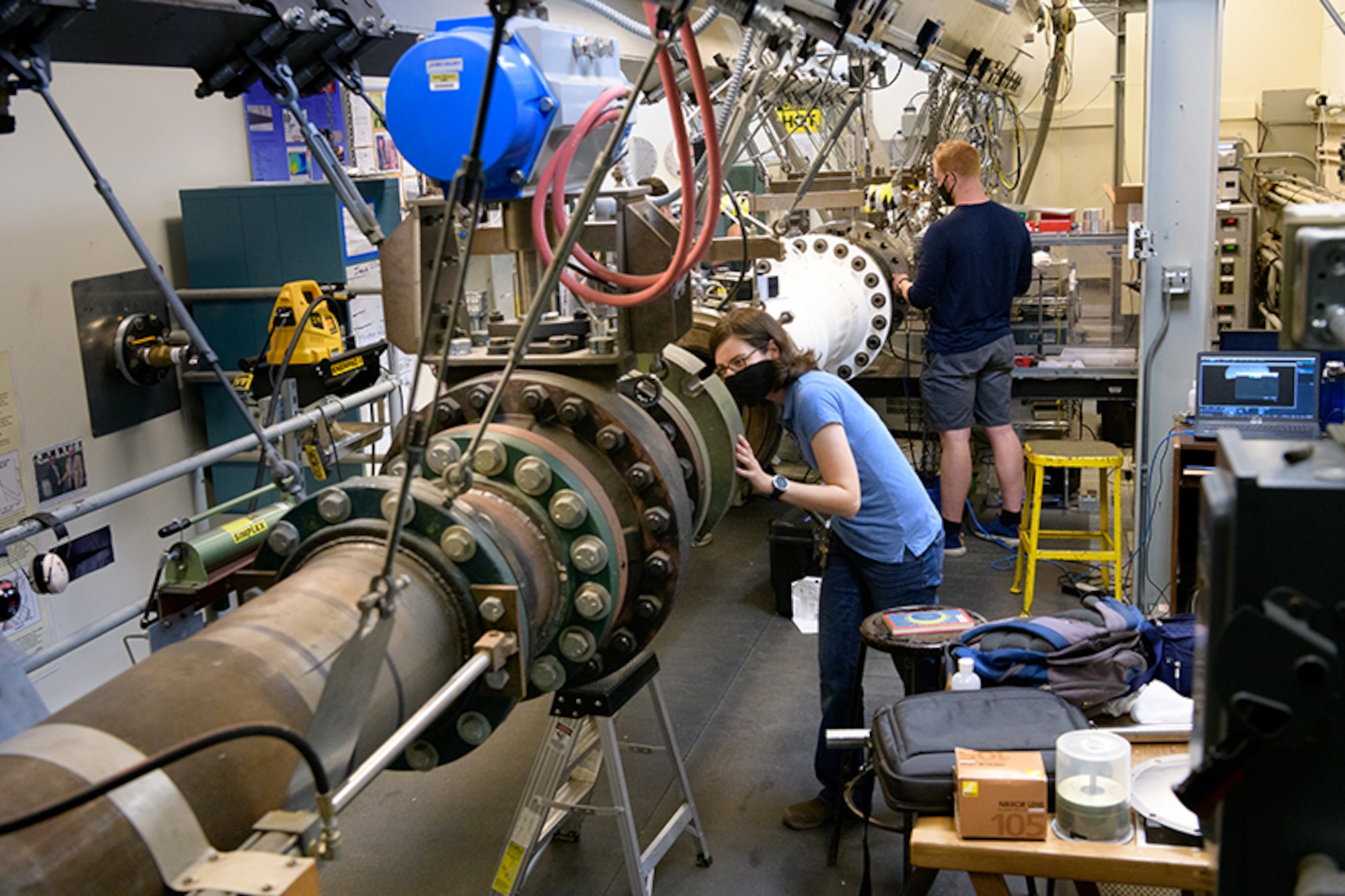 Students work during the summer with Purdue’s Mach 6 quiet wind tunnel. A more advanced Mach 8 quiet wind tunnel will be part of the new hypersonics research building to be constructed at Purdue.(Photo courtesy Purdue University/John Underwood)