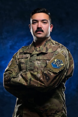 U.S. Air Force Senior Airman Dylan Yarbrough, 50th Civil Engineer Squadron pavements and construction equipment journeyman, is recognized as the “Wingman Leader Warrior” for February 2022