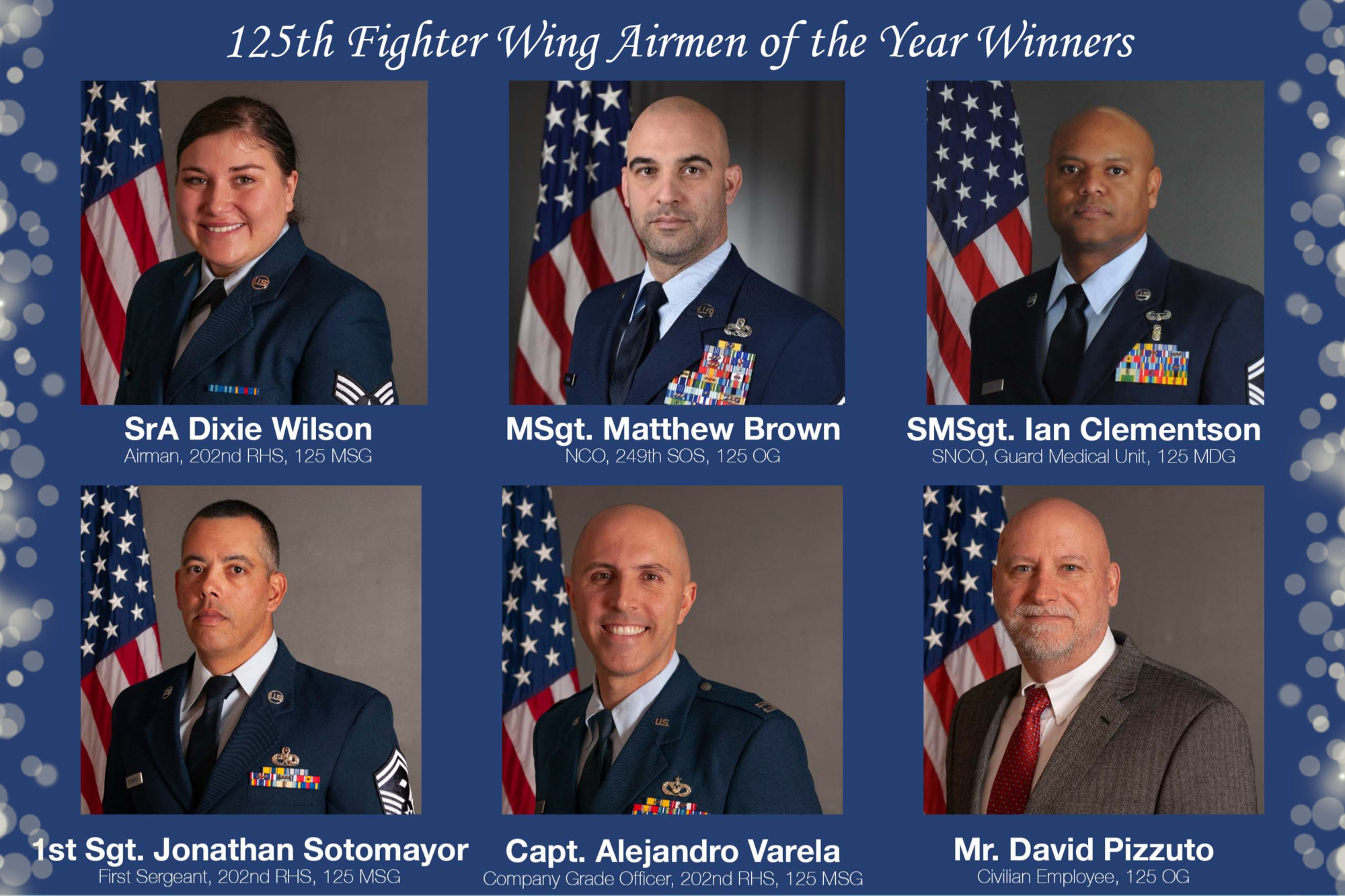 The 125th Fighter Wing 2021 Airmen of the Year winners are pictured.