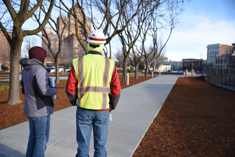 Lead Tech, Kelli Zak (left), and Corps of Engineer employee conduct a final walkthrough inspection on Dec. 15, 2021