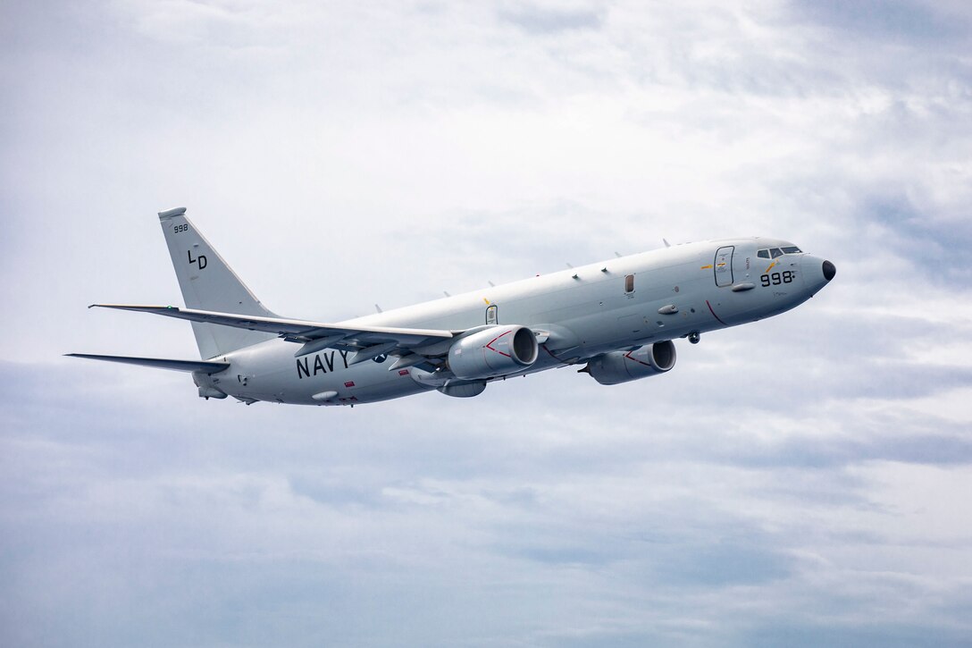 A P-8A Poseidon, attached to the “Red Lancers” of Patrol Squadron (VP) 10, flies over the San Antonio-class amphibious transport dock ship USS Arlington (LPD 24) after completing an intelligence, surveillance and reconnaissance (ISR) mission in support of Joint Task Force-Haiti, Aug. 26, 2021. Arlington is deployed to U.S. Naval Forces Southern Command/U.S. 4th Fleet to support humanitarian assistance and disaster relief (HADR) efforts in Haiti following a 7.2-magnitude earthquake Aug. 14, 2021.