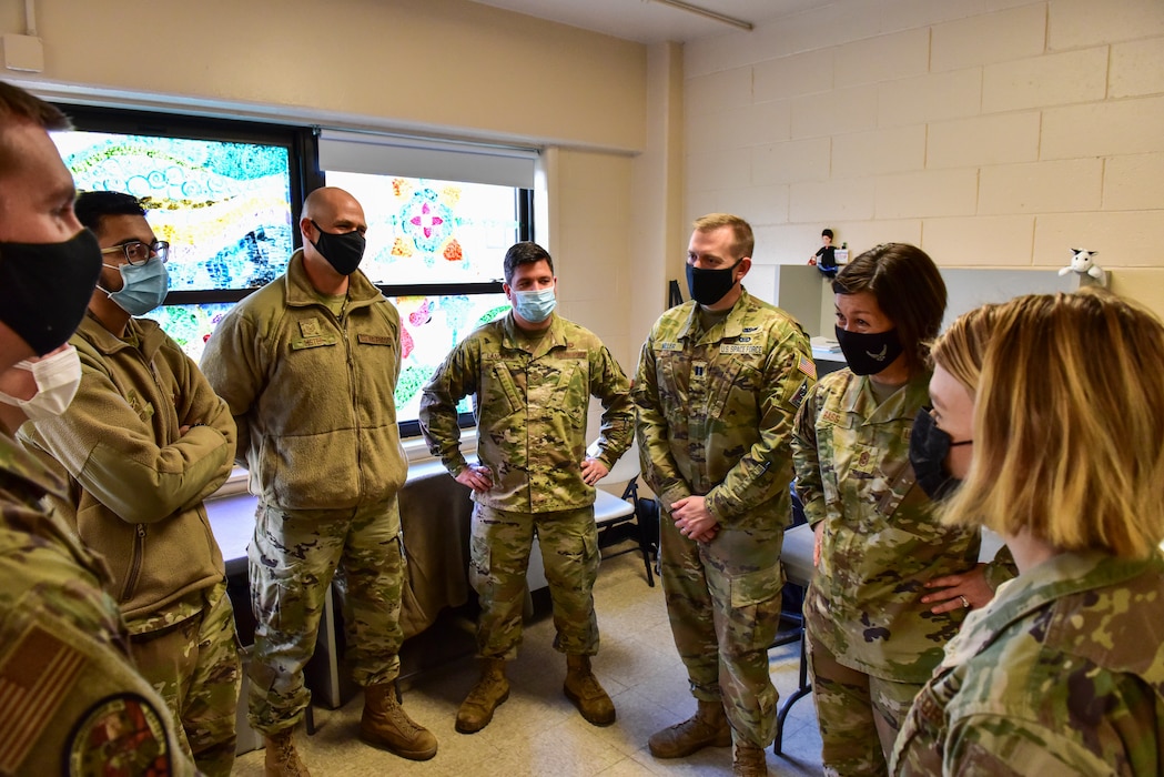 Chief Master Sgt. of the Air Force JoAnne S. Bass speaks with Airmen