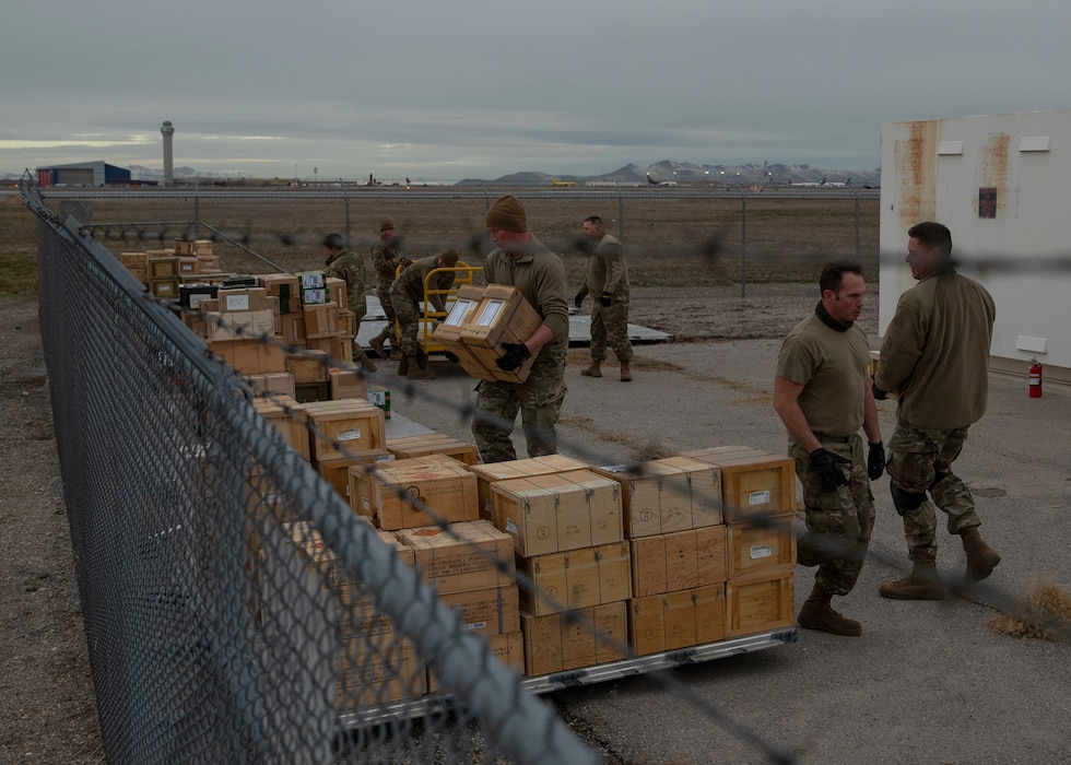 Members of the Utah Air National Guard’s 151st Maintenance Group came out to help the Munitions Flight move munitions out of storage facilities that were being replaced Dec. 13, 2021, at Roland R. Wright Air National Guard Base, Utah.