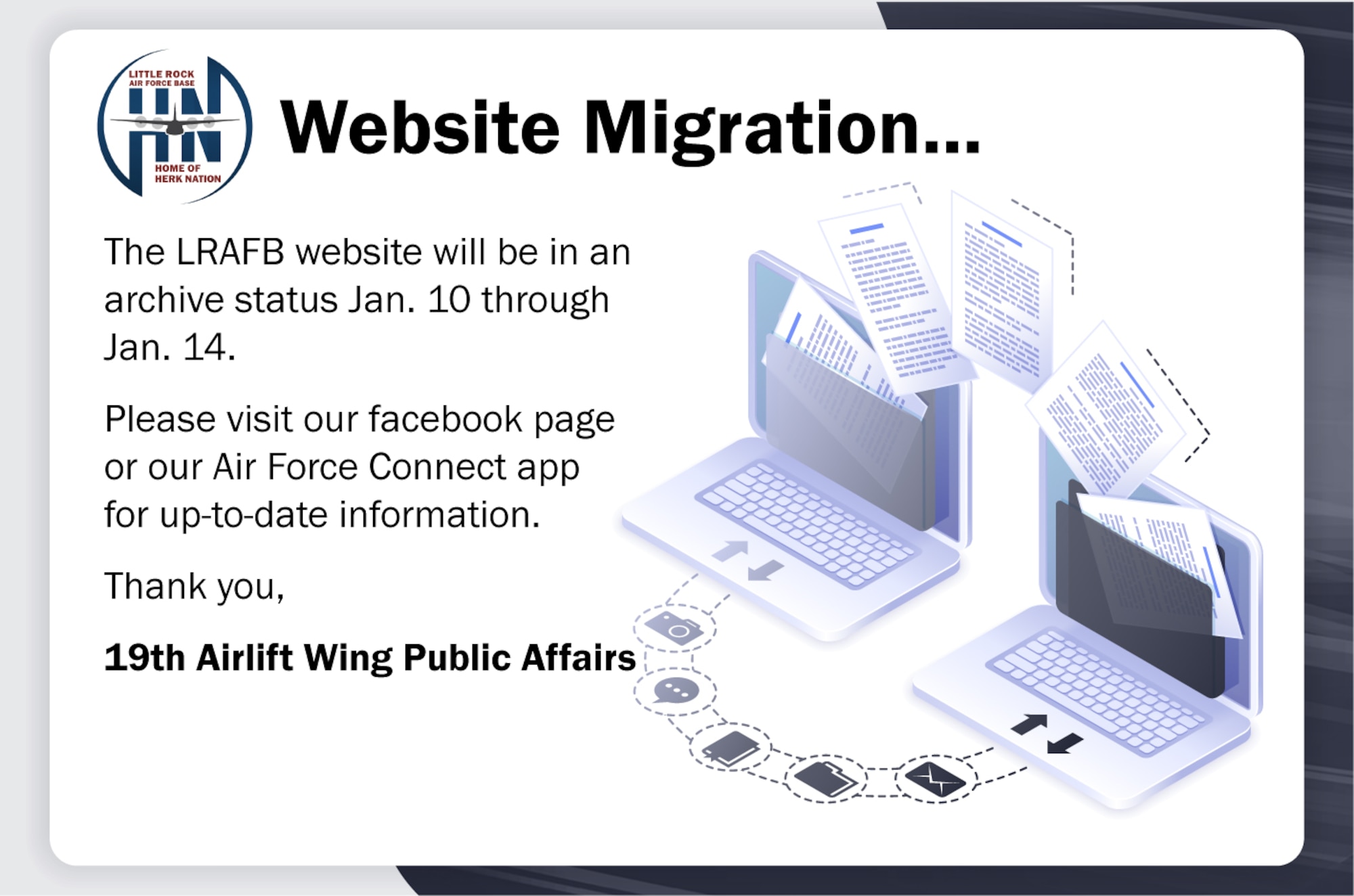 Website migration Jan. 10 through Jan. 14.