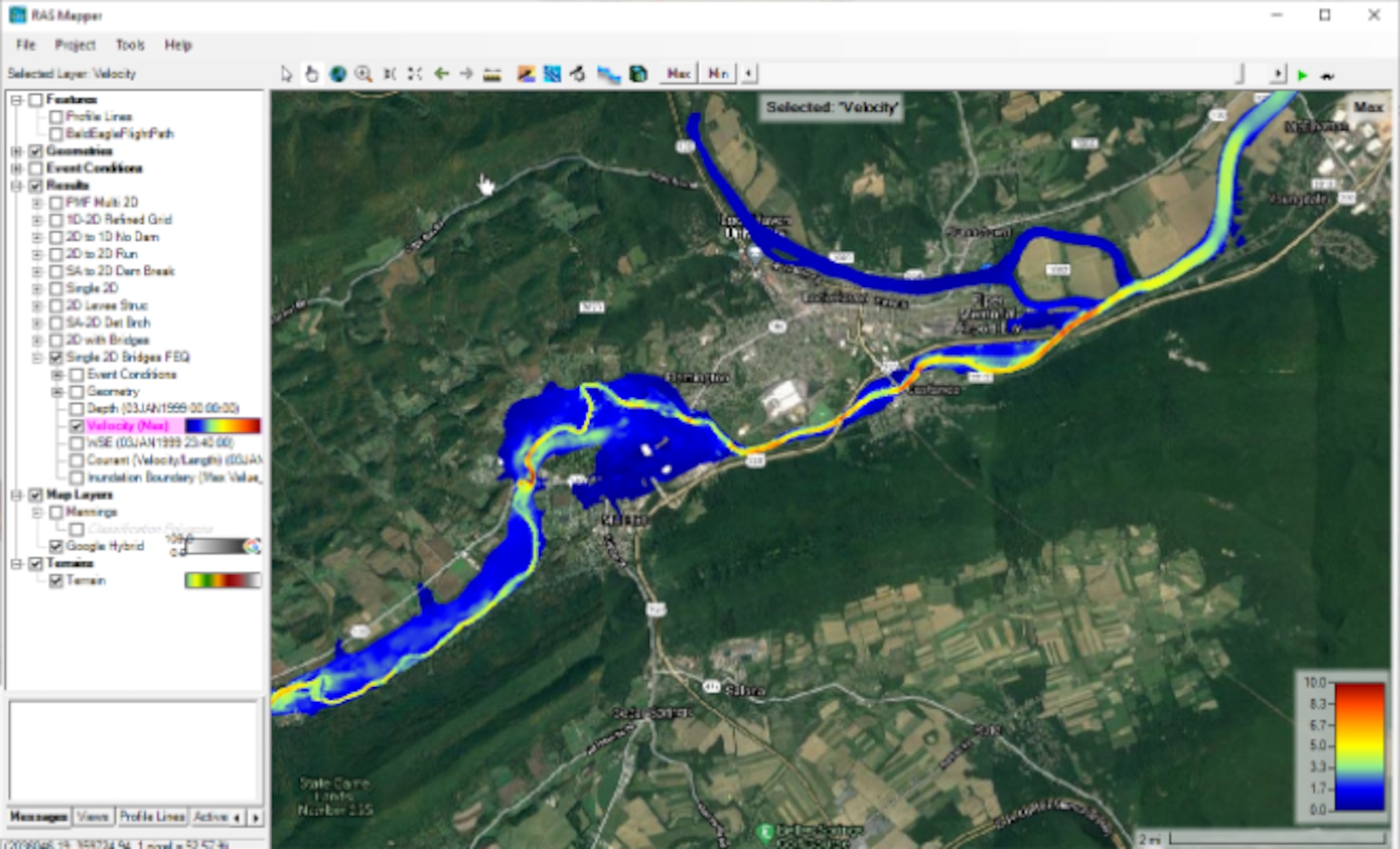 screen image of river geography showing dark blue outline of river