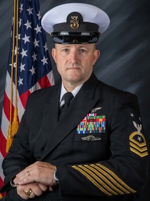 Official studio portrait of Command Master Chief Thomas Mace, Command Master Chief USS Iwo Jima (LHD 7)
