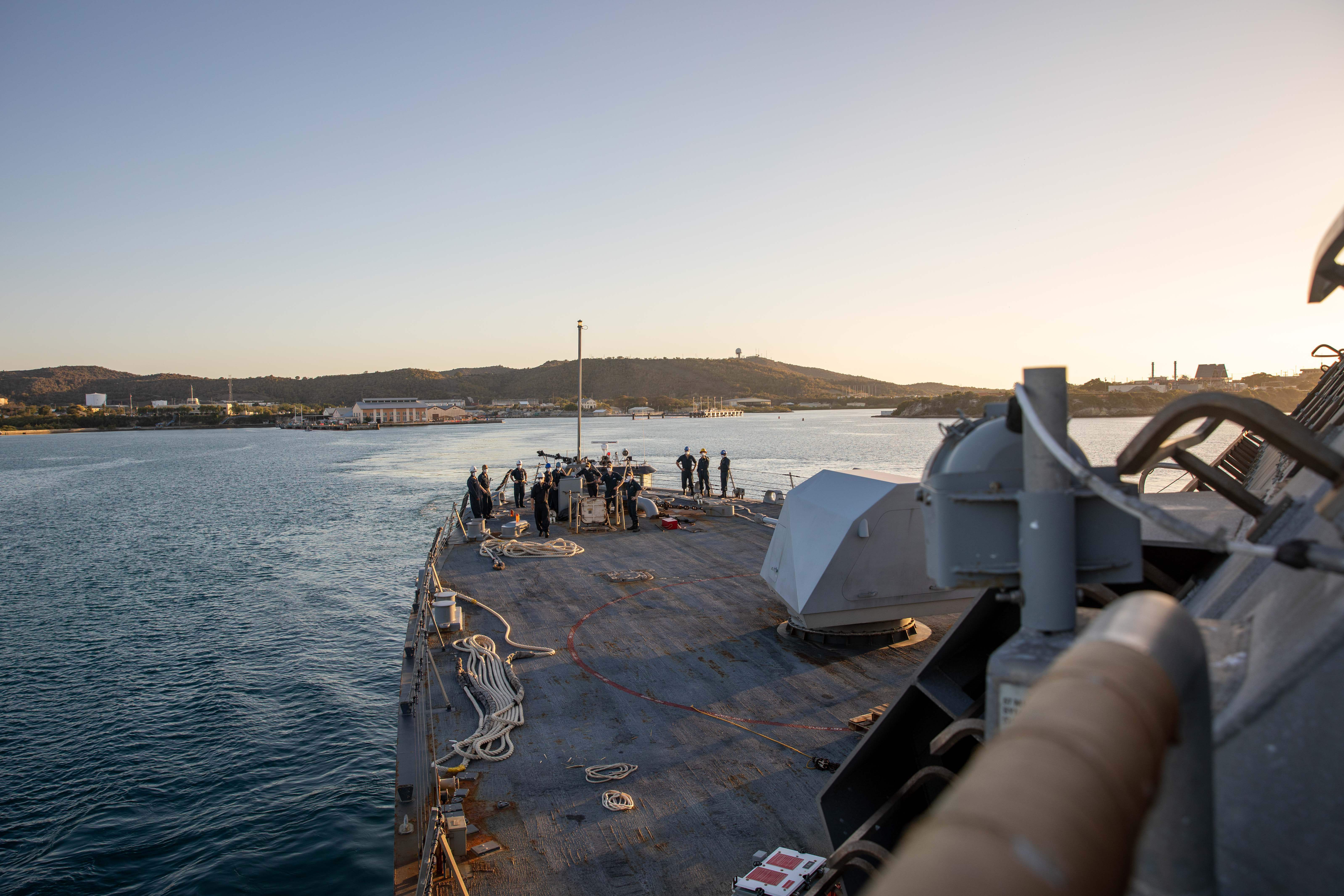 The Freedom-variant littoral combat ship USS Milwaukee (LCS 5) departs Naval Station Guantanamo Bay, Cuba, Jan. 3, 2022.