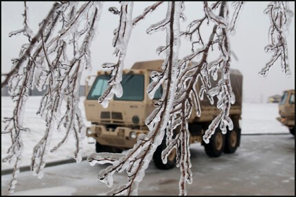 The Alaska National Guard is staging personnel and equipment like this light medium tactical vehicle, shown at Perry, Okla., in 2015, at the Alcantra National Guard Armory in Wasilla, Alaska, Jan 5, 2021, to help evacuate people as needed during a winter storm in the Matanuska-Susitna Borough.