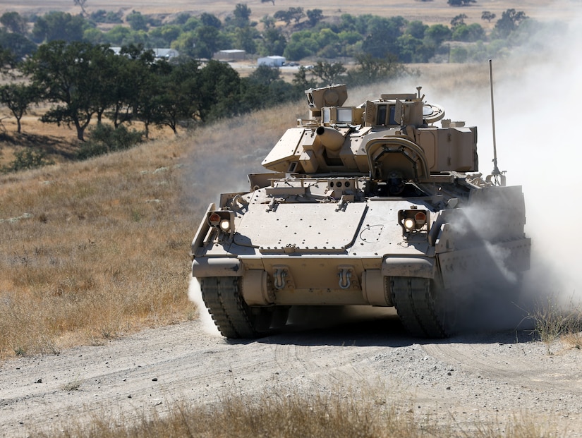 3rd Infantry Division Soldiers participate in Bradley Vehicle Excursion 3 test event with the Integrated Visual Augmentation System (IVAS) prototype Capability Set 4 at Camp Roberts, Ca in September 2021.