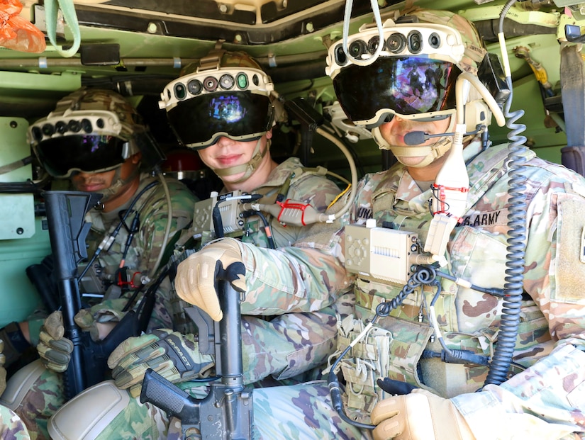 3rd Infantry Division Soldiers participate in Bradley Vehicle Excursion 3 test event with the Integrated Visual Augmentation System (IVAS) prototype Capability Set 4 at Camp Roberts, Ca in September 2021.