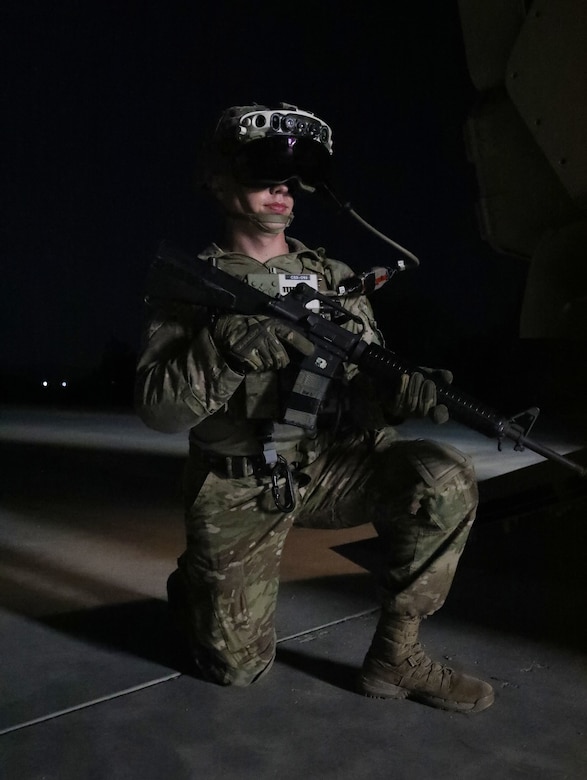 3rd Infantry Division Soldier participates in Bradley Vehicle Excursion 3 test event with the Integrated Visual Augmentation System (IVAS) prototype Capability Set 4 at Camp Roberts, Ca in September 2021.