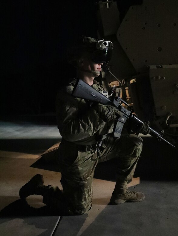 3rd Infantry Division Soldiers participate in Bradley Vehicle Excursion 3 test event with the Integrated Visual Augmentation System (IVAS) prototype Capability Set 4 at Camp Roberts, Ca in September 2021.