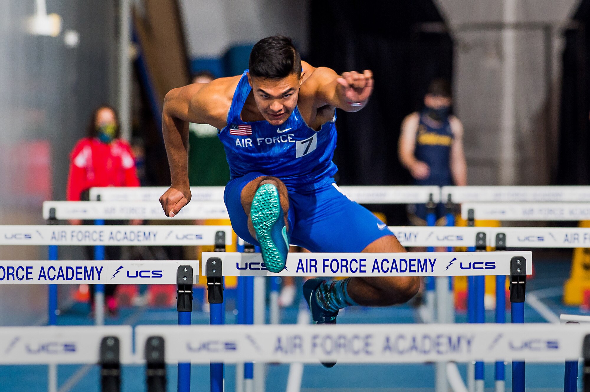 Cadet competes in the 60-meter hurdles