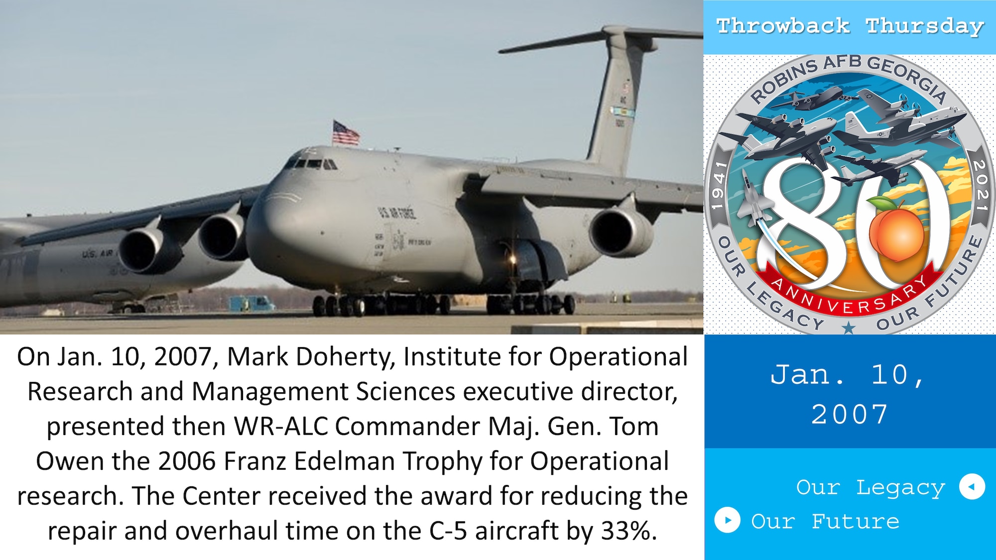 Graphic shows C-5 aircraft with throwback Thursday fact.