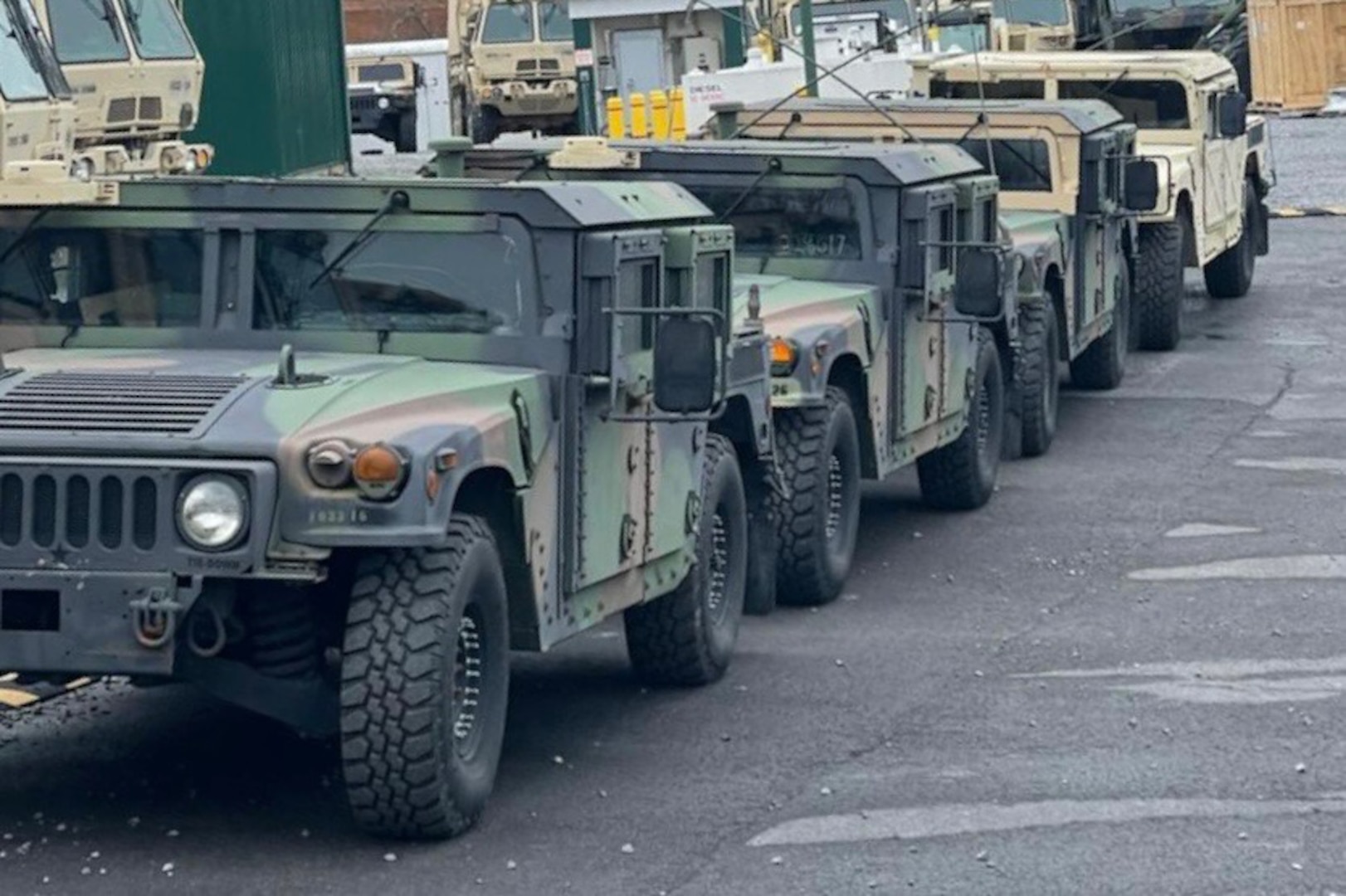 Virginia National Guard Airmen assigned to the 203rd Rapid Engineer Deployable Heavy Operational Repair Squadron Engineers,192nd Mission Support Group, 192nd Wing, load vehicles to prepare for possible winter weather response operations Jan. 6, 2022, in Virginia Beach. A total of about 60 VNG Soldiers and Airmen were staged to help clear roads if needed in Southwest, Central and Northern Virginia.