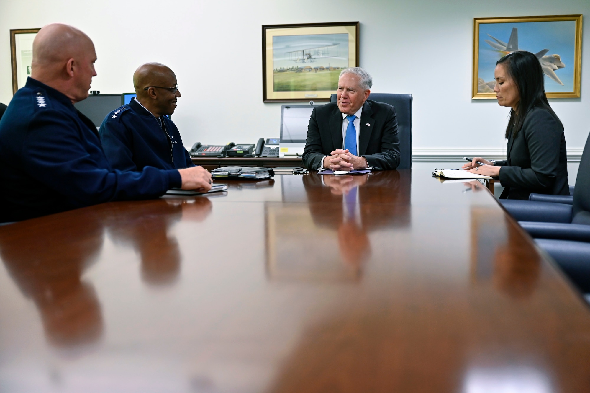 Chief of Space Operations Gen. John W. “Jay” Raymond, Air Force Chief of Staff Gen. CQ Brown, Jr., Secretary of the Air Force Frank Kendall and Under Secretary of the Air Force Gina Ortiz Jones speak