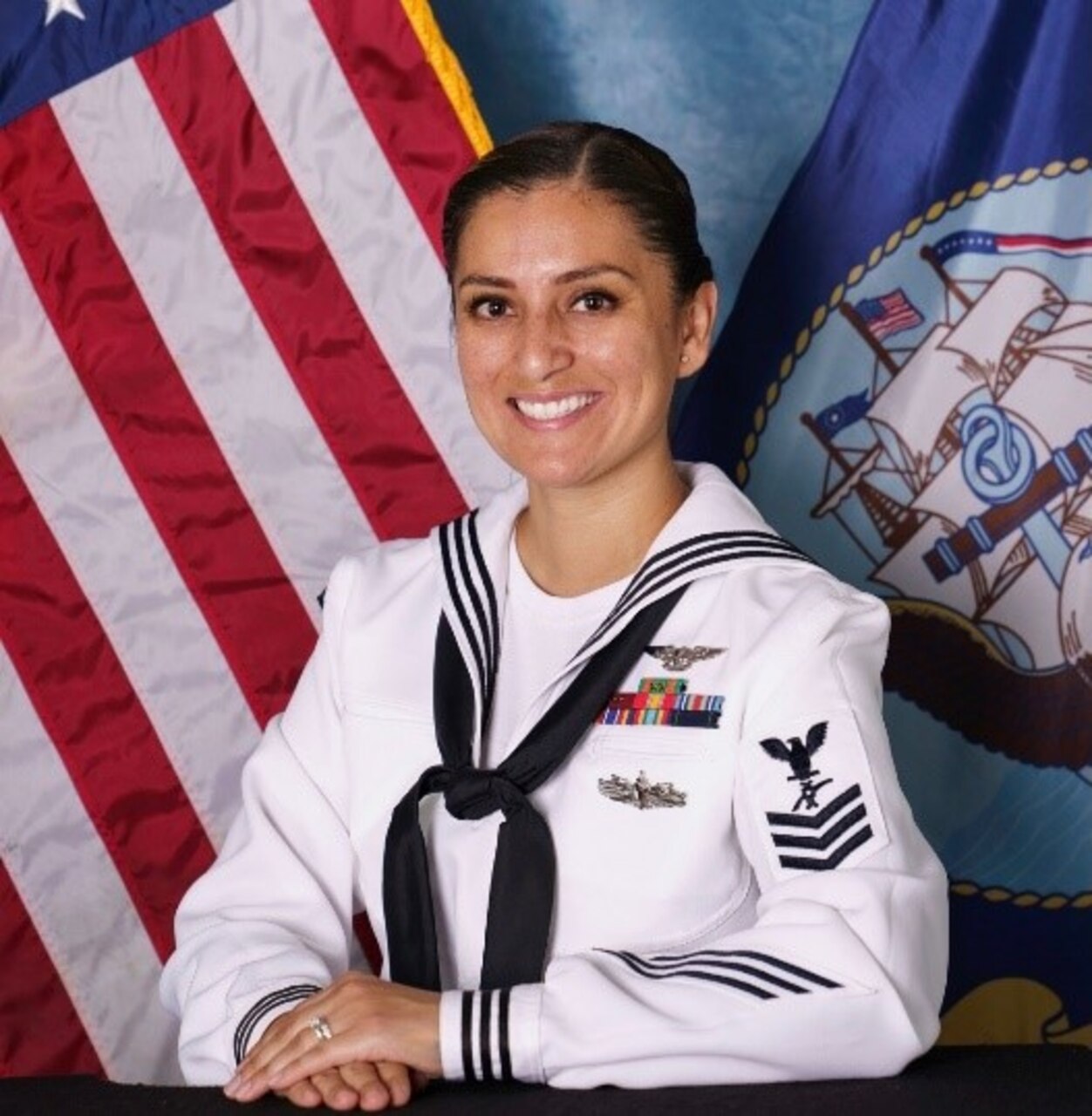 Legalman 1st Class Lorena Morales receives LATINA Style Distinguished Military Service Award.