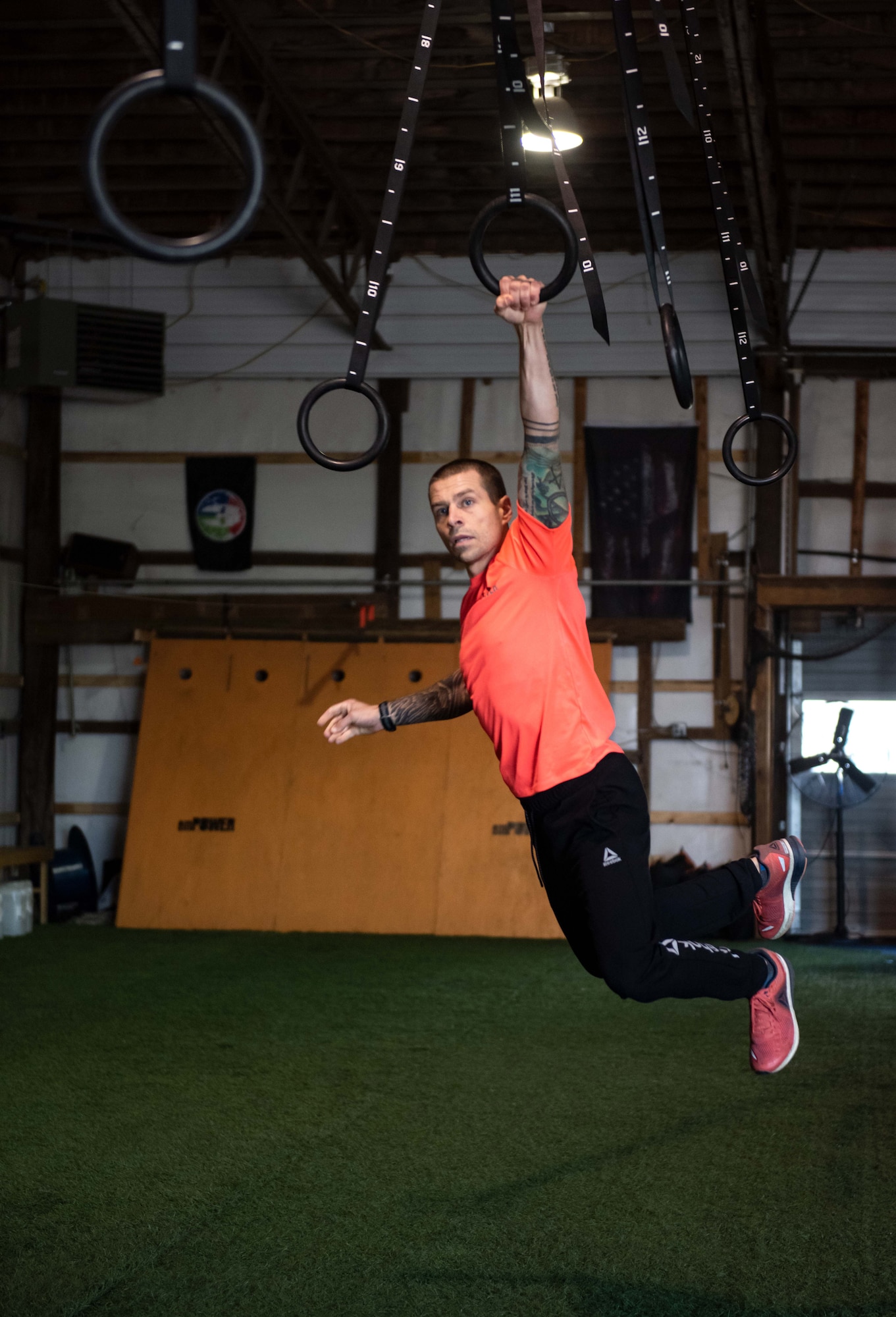 U.S. Air Force Master Sgt. Joshua March, Chaplain Assistant of the 193rd Chaplain Corps, trains at emPowered Obstacle Barn in Lancaster, Pennsylvania, Nov. 9, 2021. March, a drill status guardsman and a world champion in obstacle course racing, stays fit not only for his events, but for his duty to the United States Armed Forces. (U.S. Air National Guard photo by Airman Diana Snyder)
