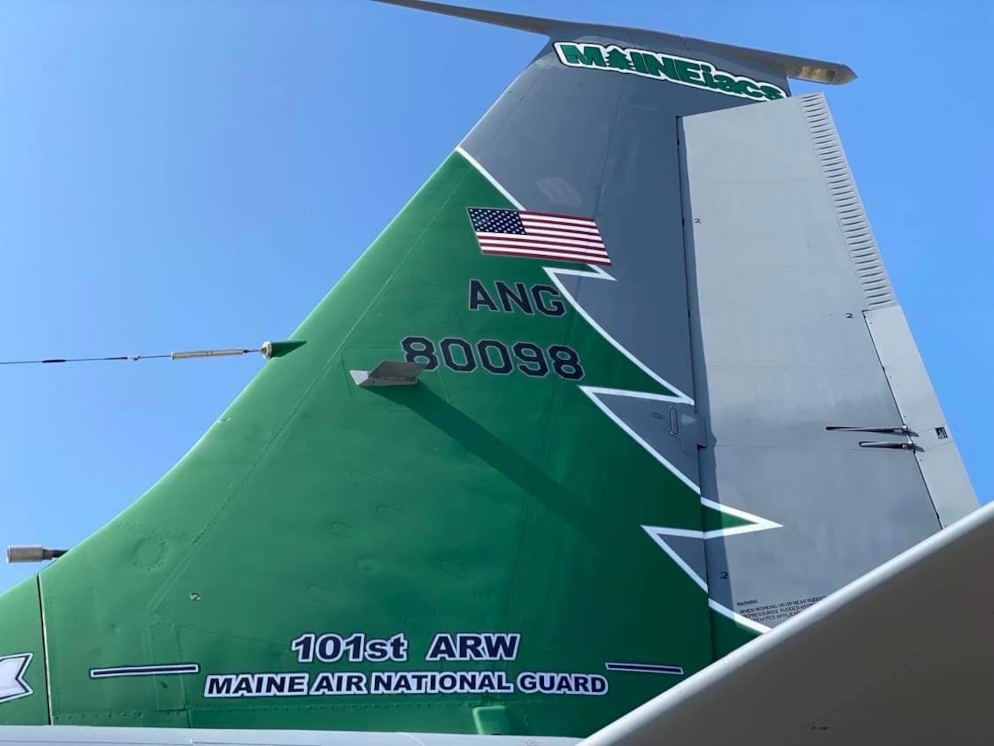 Tail art on a KC-135 Stratotanker from the Maine Air National Guard's 101st Air Refueling Wing. The 101st ARW announced its plan on Jan. 4, 2022, to pursue replacing the KC-135 airframe with the new KC-46 Pegasus air refueling tanker.