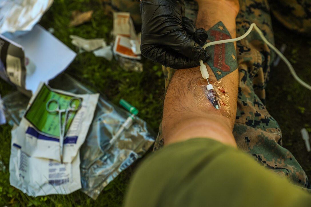 U.S Navy Corpsmen from 1st Marine Division host a Valkyrie Emergency Whole Blood Transfusion Training Program on Marine Corps Base Camp Pendleton, California, Feb. 12, 2020. The Valkyrie program is designed to place whole blood transfusion capability into the hands of medical responders in the forward edge of the battlefield. Medical providers from a wide variety of commands participated including 3rd Marine Division, Naval Special Warfare, Naval Hospital Camp Pendleton, and 1st Marine Logistics Group. (U.S. Marine Corps photo by Cpl. Sabrina Candiaflores)