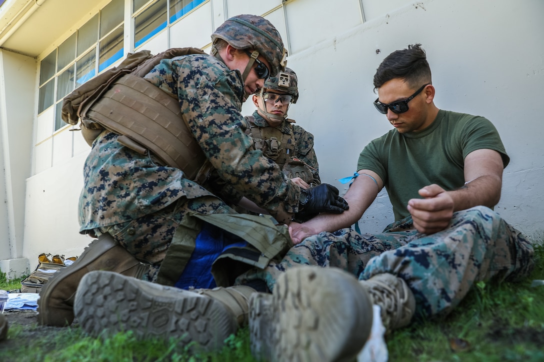 U.S Navy Corpsmen from 1st Marine Division host a Valkyrie Emergency Whole Blood Transfusion Training Program on Marine Corps Base Camp Pendleton, California, Feb. 12, 2020. The Valkyrie program is designed to place whole blood transfusion capability into the hands of medical responders in the forward edge of the battlefield. Medical providers from a wide variety of commands participated including 3rd Marine Division, Naval Special Warfare, Naval Hospital Camp Pendleton, and 1st Marine Logistics Group. (U.S. Marine Corps photo by Cpl. Sabrina Candiaflores)